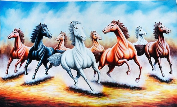 疾走する馬の絵画：風水壁画 - Etsy 日本