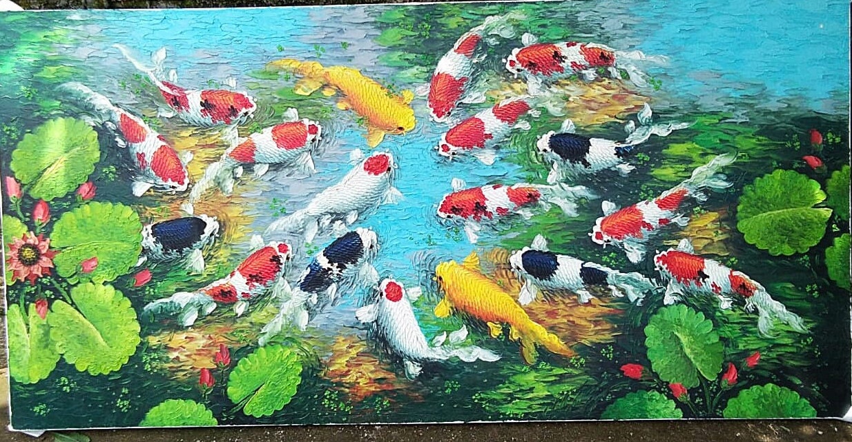 大きな鯉の漆し絵 輪島塗 掛軸 -昇り鯉の高蒔絵仕上げ- [黒色]｜輪島市の輪島塗漆器販売