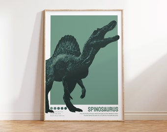 Spinosaurus print, Dinosaur wall art, Dino printable, Bauhaus print, Kid's room decor, Digital download, Vintage dinosaur, Green Minimalist
