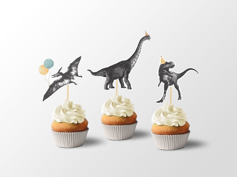 Dinosaur Cake Toppers, Printable Birthday Party Decorations, Happy ...