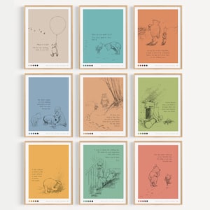 Lot de 9 posters Winnie the Pooh avec citations, Affiches à imprimer, Vintage, Décoration murale chambre bébé, Cadeau naissance, Baby shower