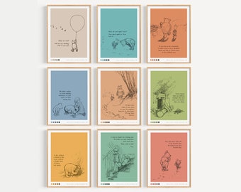 Set of 9 Winnie the Pooh Quote Prints, Winnie the Pooh Printables, Pooh, Pooh Baby Shower, Nursery Decor, New Baby Gift, Nursery Wall Art