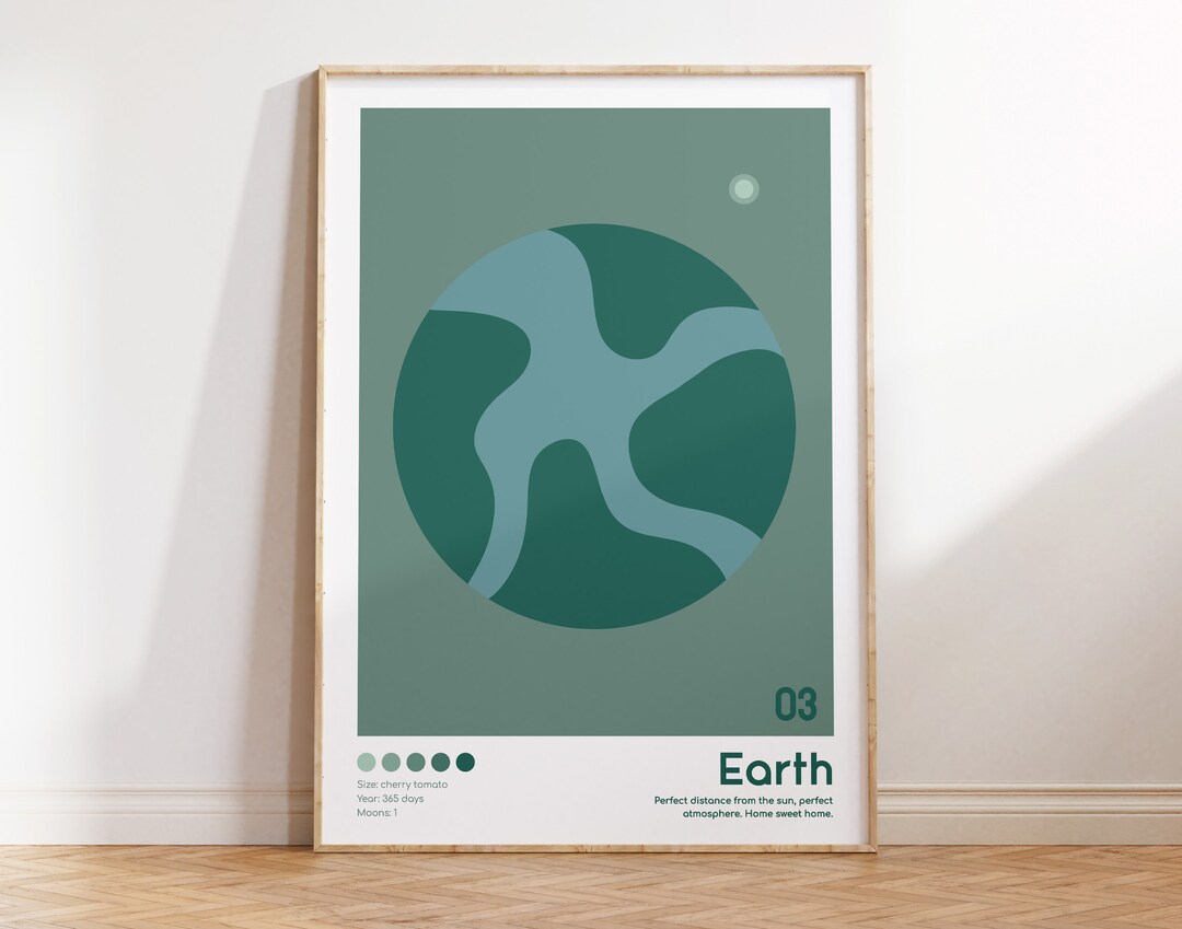 Earth Print | Bauhaus Digital Download | Solar System Art Print | Boho ...