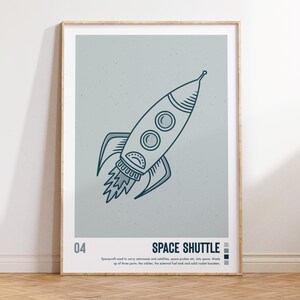 Space Shuttle Print | Rocket Print | Space Digital Download | Printable Art for Kids | Space Nursery Decor | Minimalist Space Poster | Blue