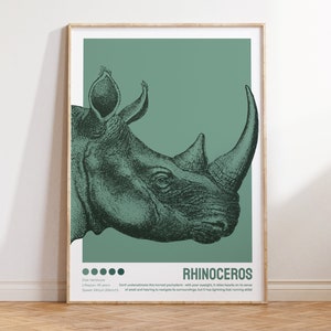 Nashorn Poster, Druckbares Kinderposter, Savannentiere, Babyzimmer Dekor, Vintage Kunst, Nashorn, Bauhaus, Kinderzimmer, Grün