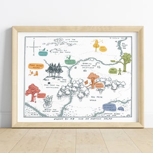 Affiche Vintage Winnie the Pooh Carte Forêt imprimable, Baby shower, Anniversaire, Déco murale chambre bébé, Carte au trésor, Poster Ourson
