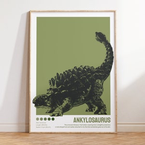 Ankylosaurus print, Dinosaur wall art, Stegosaurus printable, Bauhaus print, Kid&#39;s room decor, Digital download, Vintage dinosaur, Green
