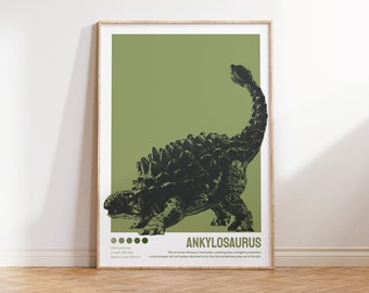 Ankylosaurus print, Dinosaur wall art, Stegosaurus printable, Bauhaus print, Kid's room decor, Digital download, Vintage dinosaur, Green