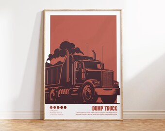 Dump Truck Print, Garbage truck art, Digital Download, Heavy Truck Wall Art, Kids Room Decor, Bauhaus Construction Nursery Art