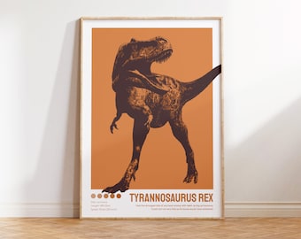 T-Rex print, Dinosaur wall art, Tyrannosaurus printable, Bauhaus print, Kid's room decor, Digital download, Vintage dinosaur, Orange print