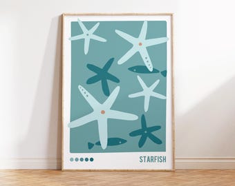 Starfish Printable for Kids, Digital Sea Animal Poster, Nursery Starfish Wall Decor, Educational Marine Life Art, Baby starfish watercolor