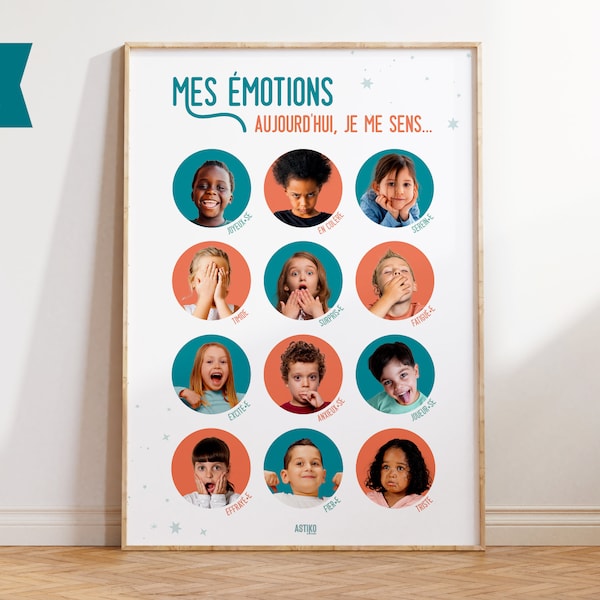 Affiche Montessori Mes émotions en Français, avec Photos, A imprimer, Poster éducatif, Déco chambre enfant, Pédagogie Maternelle, Sentiments