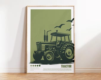 Tractor Print, Farm Wall Art, Farmhouse decor, Digital Download, Bauhaus Nursery Decor, Kids Room Wall Art, Sage green poster, Kids farm