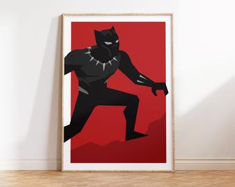 Panther Superhero Wall Art Printable, Agile Comic Hero Poster, Kids Room Decor, Digital Super Hero Print, Red Black print, Stealth Feline