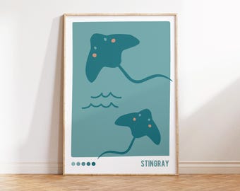 Ocean art, Stingray Printable Wall Art for Kids, Ocean Creature Montessori Poster, Minimalist Sea Life Decor, Educational Nursery Download