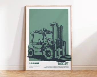 Forklift Print, Warehouse Machinery Poster, Industrial Truck Art, Digital Download, Construction Themed Wall Decor, Kids Room Printable
