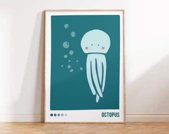 Octopus Download, Octopus picture kids, Educational Sea Creature Poster, Montessori Flashcard Octopus, Baby Ocean Wall Decor, Fun Sea Animal