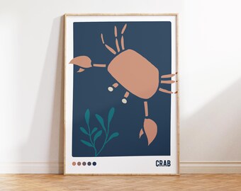 Crab decor, Printable Wall Art for Baby Room, Montessori Sea Animal Poster, Kids Ocean Flashcard, Crab Digital Download, Nursery Ocean Decor