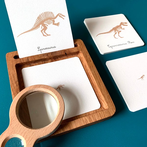 Cartes Montessori Squelettes de Dinosaures, Jeu éducatif à imprimer, Activité de mise en paire, Jeu avec une loupe, Cartes de nomenclature