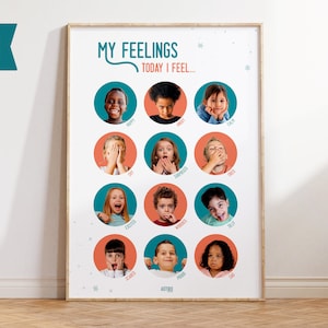 Poster Montessori Le mie emozioni in inglese, con foto, Da stampare, Poster educativo, Decorazione della stanza dei bambini, Pedagogia della scuola materna, Sentimenti