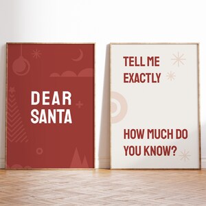 Lot de 2 affiches Cher Père Noël, Que sais-tu exactement, Affiches imprimables enfant Noël, Lettre au Père Noël, Posters humour Papa Noël