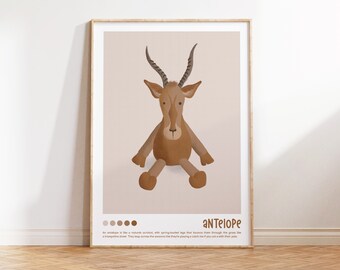 Cute Safari Nursery Antelope Print, Safari Nursery Decor, Gazelle Printable, Baby Shower, Gender Neutral Nursery Wall art, Stuffed animal