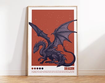 Dragon Print, Mystic Dragon Wall Art, Fantasy Beast, Enchanted Creature, Magical Guardian, Digital Download, Mythical Poster, Fire-Breathing