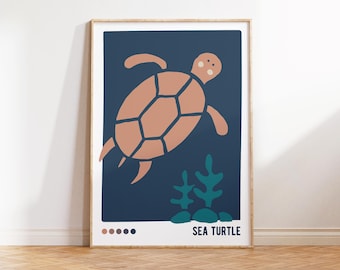 Sea Turtle Baby, Nursery Turtle Printable Wall Art, Educational Ocean Animal Poster, Montessori Turtle Flashcard, Baby Room Coastal Decor