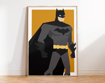 Bat Superhero Wall art printable, Dark Masked Superhero Decor, Comic Guardian Poster, Kids Room Decor, Digital Hero Print, Yellow and Black