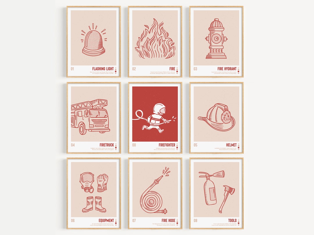 Firefighting Set of 9 Printables | Firefighter Art for Kids | Fireman ...