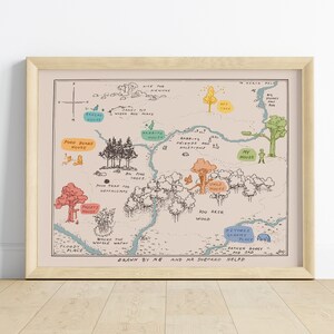 Affiche Winnie the Pooh Carte Forêt des rêves bleus, Poster XL à imprimer, Décoration murale bébé, Cadeau Baby shower, Carte au trésor, Ours