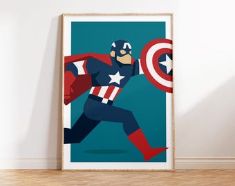 Shield Hero Wall Art Printable, Protective Comic Superhero Poster, Kids Room Decor, Digital Hero Print, USA hero, Blue wall art for Kids