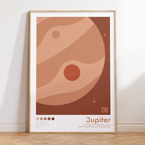 Jupiter-Planetenposter | Herunterladbar | Sonnensystem-Poster | Boho-Dekor | Farbenfrohes Poster | Planetendruck | Retro-Weltraumposter