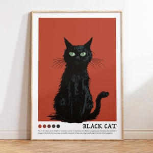 Black Cat Digital Wall Art Print, Spooky cat, Funny Cat Poster, Cat Lover Gift, Halloween decor, Moody art, Quirky wall art, Red version