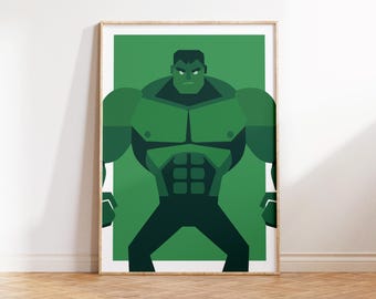 Super Strength Green Hero Wall Art Printable, Powerful Comic Superhero Poster, Kids Room Decor, Digital Hero Print, Huge hero Print