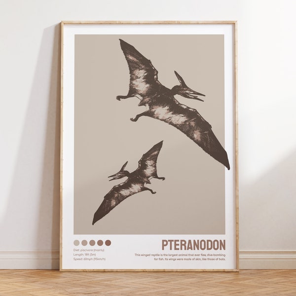 Affiche Pteranodon, Pterodactyle, Affiche Dinosaure imprimable, Affiche vintage, Déco Bauhaus, Décoration chambre enfant, Poster dinosaure