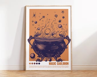 Magic Cauldron Print, Potion Pot Wall Art, Cauldron Printable, Witch’s Brew, Mystical Elixir, Potion bottle print, Witchy decor, Witch print