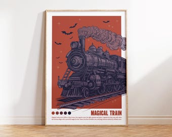 Magical Train Print, Wizard Train Wall Art, Enchanted Express, Mystical Railway, Magic School Train, Digital Download, Fantasy Travel Poster