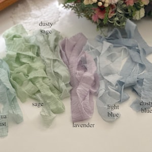 Nastro 100% COTONE SETA strappato a mano, lungo 3 m, per eventi nuziali / nastri di alta qualità con bordo sfrangiato / lavanda azzurro polvere azzurro salvia acquamarina