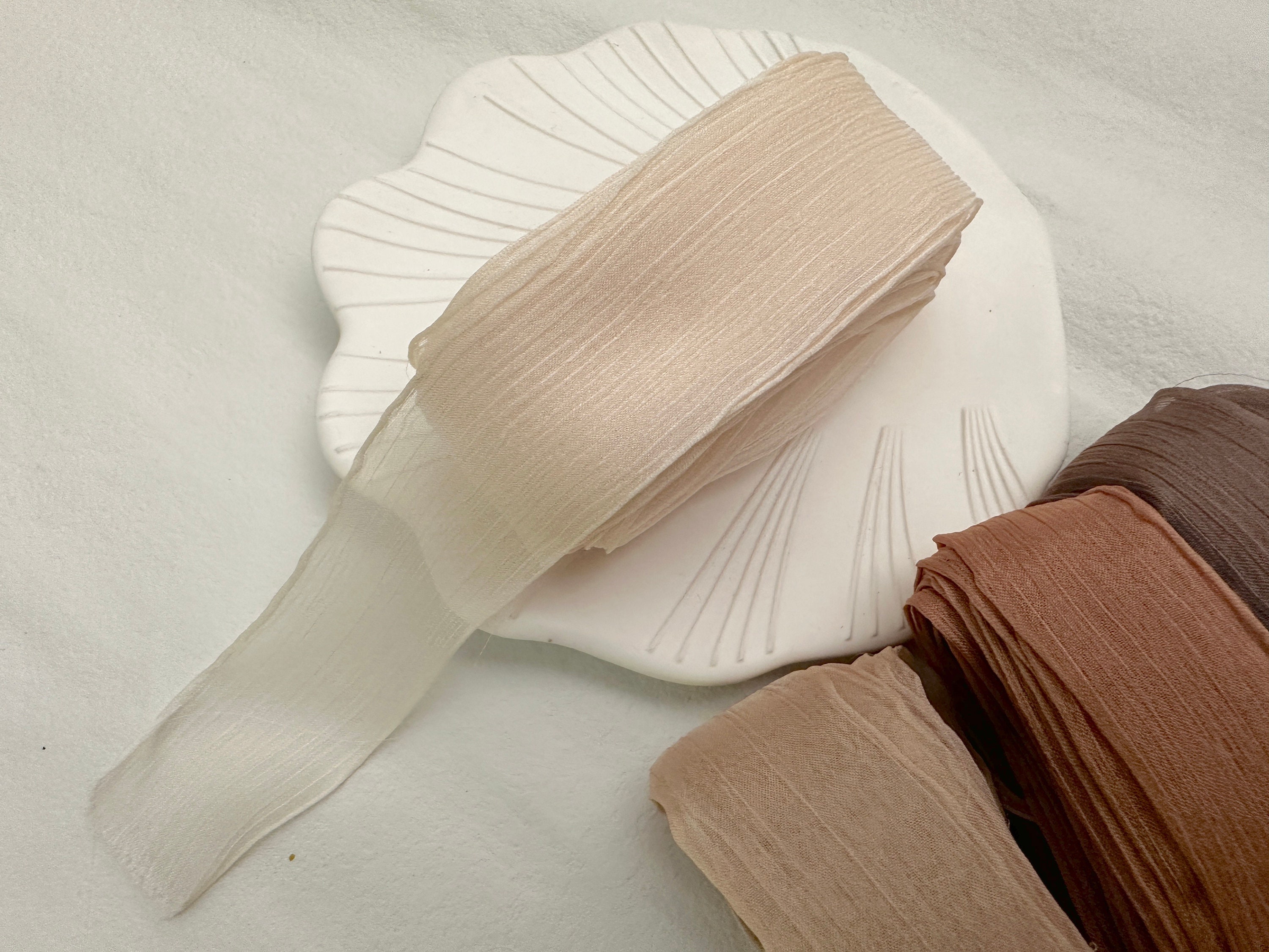Slub Ribbon Hand Torn Chiffon Silk Ribbon for Wedding Events | High End Muted ...