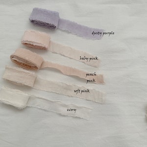 Nastro in 100% SETA COTONE lungo 3 m, strappato a mano per eventi nuziali / nastri con bordi sfrangiati di fascia alta / cipria, rosa pallido, rosa baby tenue, lavanda
