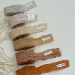Nastro in SETA di COTONE 100% strappato a mano, lungo 3 m, per eventi nuziali / nastri di alta qualità con bordo sfilacciato / toni beige chiaro, grigio ruggine, arancione bruciato
