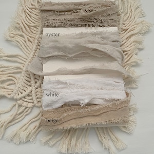 Nastro sfrangiato in cotone pesante strappato a mano per inviti a eventi di nozze, nastri testurizzati tenui, bianco cemento, bianco freddo, bianco grigio, beige,
