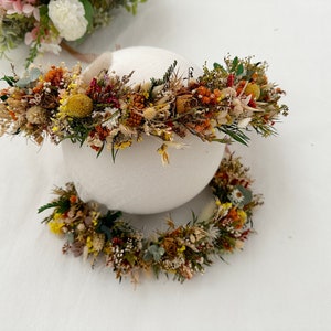 Full Wildflower Natural Dried and Preserved Boho Bulky Full Flower Crown, Adult Wedding Elopement Floral Headband Rose Eucalyptus Daisy