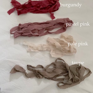 Nastro di seta pura strappato a mano al 100% per eventi nuziali / nastri di fascia alta con bordo sfilacciato / rosa tenue bordeaux rosa pallido marrone tortora