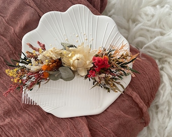 Dried Flower Whimsical WildFlower Orange Greens Bride Wedding Hair Comb, Hair Pin, Hair Accessory, Preserved Flower, Dainty Everlasting