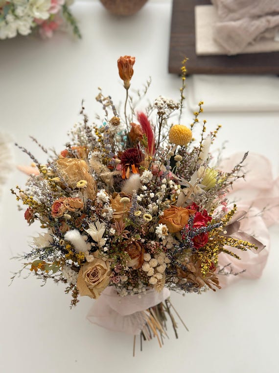 Whimsical Dainty Wildflower Dried Flower Bouquet Arrangement 