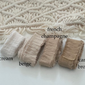 Nastro in 100% SETA COTONE lungo 3 m, strappato a mano per eventi nuziali / nastri con bordi sfrangiati di fascia alta / toni naturali beige champagne cammello marrone