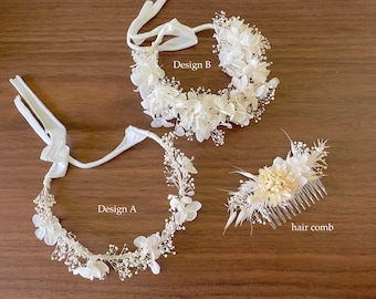 Angelic white ivory christening dried and preserved boho Everlasting flower crown | baby kids lady woman teen halo | wedding floral headband