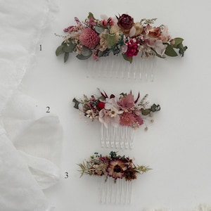Peineta para el pelo de novia, accesorio para el pelo, flor silvestre, caprichosa, color rosa intenso, malva, estilo bohemio, para boda, delicada y eterna.